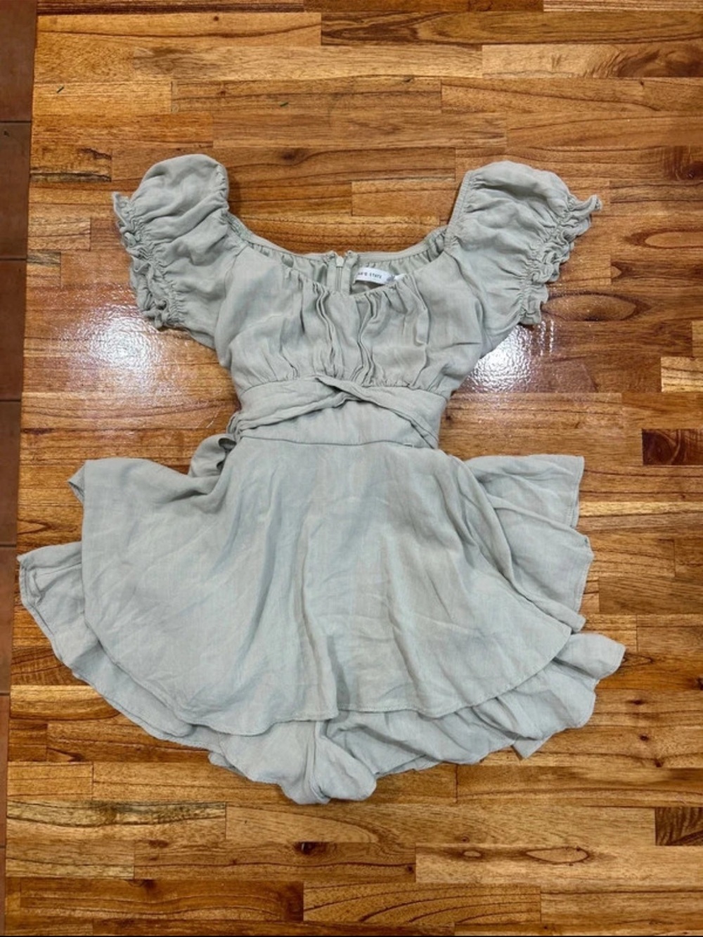 Anthropologie Light Green Puff-Sleeve Mini fairy Dress